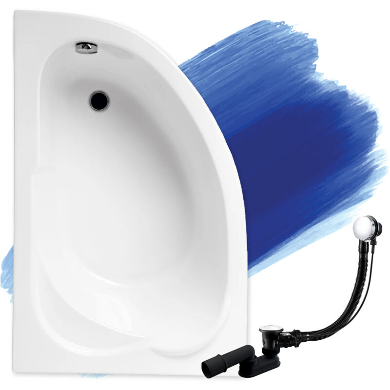 Baignoire Bain d'angle 130x85 Gauche, Siphon de bain et pieds (support) - Set 3en1 - Fabriqué en ue Badland standard