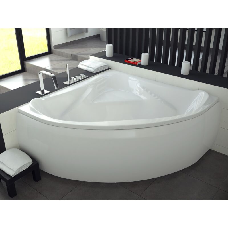 Baignoire Bain d'angle 134x134 avec tablier en acrylique, Siphon de bain et pieds (support) - Set 4en1 - Fabriqué en ue Badland ewa