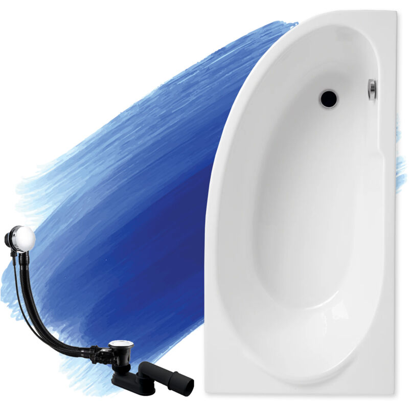 Badland - Baignoire Bain d'angle 140x70 Droite, Siphon de bain et pieds (support) - Set 3en1 - Fabriqué en ue miki