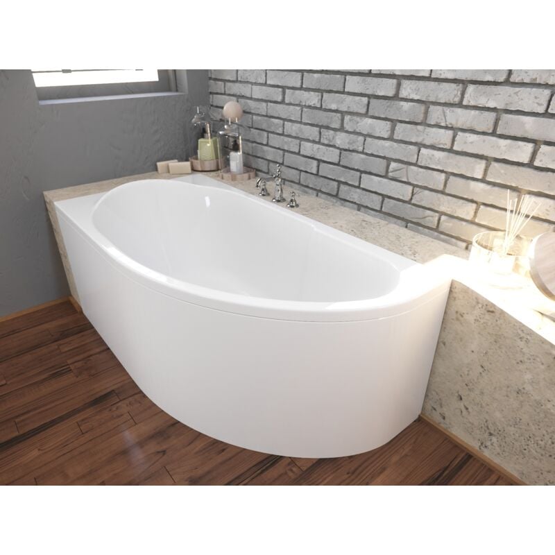 Badland - Baignoire Bain d'angle 140x70 Gauche avec tablier en acrylique, Siphon de bain et pieds (support) - Set 4en1 - Fabriqué en ue miki