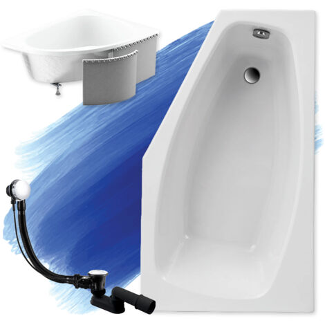 Baignoire Bain d'angle 140x80 Droite avec des panneaux en polystyrène, Siphon de bain et pieds (support) - Set 4en1 - Fabriqué en UE - BADLAND MARIKA