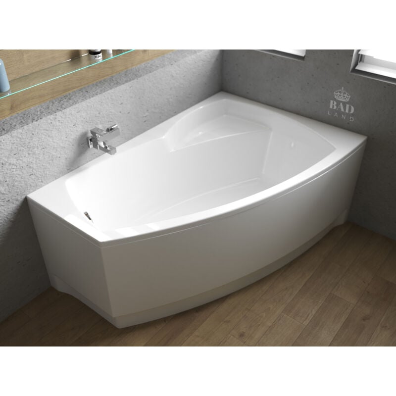Baignoire Bain d'angle 140x80 Droite avec tablier en acrylique, Siphon de bain et pieds (support) - Set 4en1 - Fabriqué en ue Badland frida