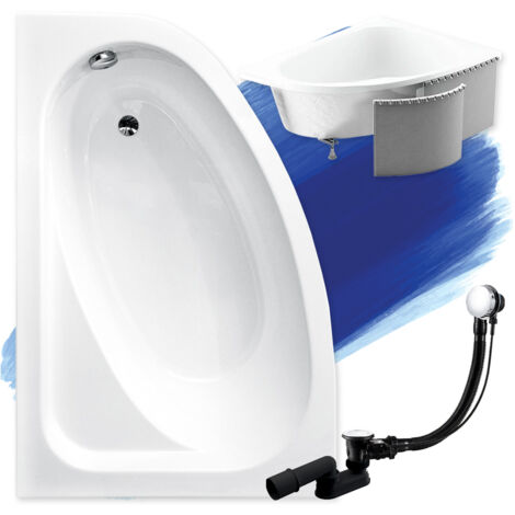 Baignoire Bain d'angle 140x80 Gauche avec des panneaux en polystyrène, Siphon de bain et pieds (support) - Set 4en1 - Fabriqué en UE - BADLAND CORNEA