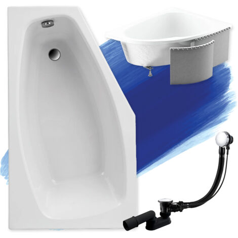 Baignoire Bain d'angle 140x80 Gauche avec des panneaux en polystyrène, Siphon de bain et pieds (support) - Set 4en1 - Fabriqué en UE - BADLAND MARIKA