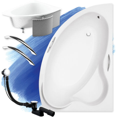 Baignoire Bain d'angle 140x90 Droite avec des panneaux en polystyrène + poignée, Siphon de bain et pieds - Set 5en1 - Fabriqué en UE - BADLAND ADA