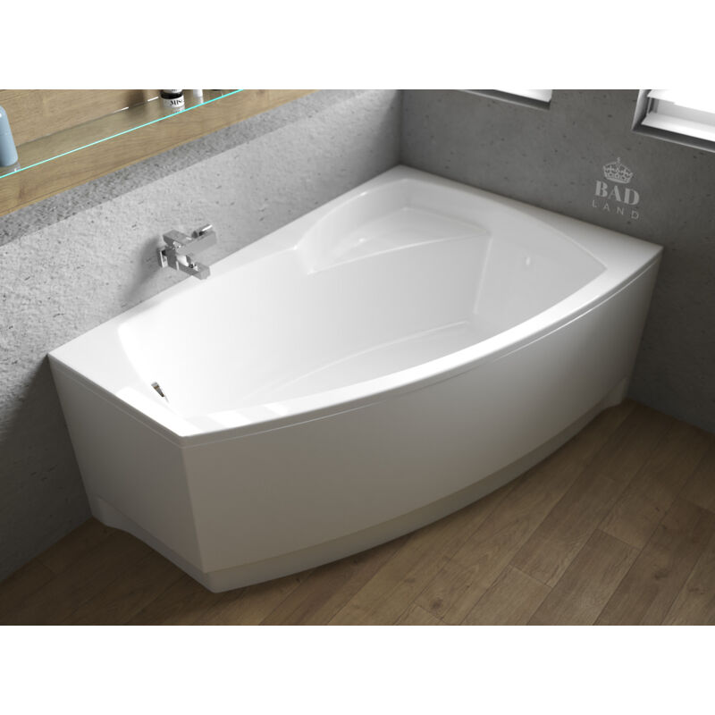 Baignoire Bain d'angle 140x90 Droite avec tablier en acrylique, Siphon de bain et pieds (support) - Set 4en1 - Fabriqué en UE - BADLAND FRIDA