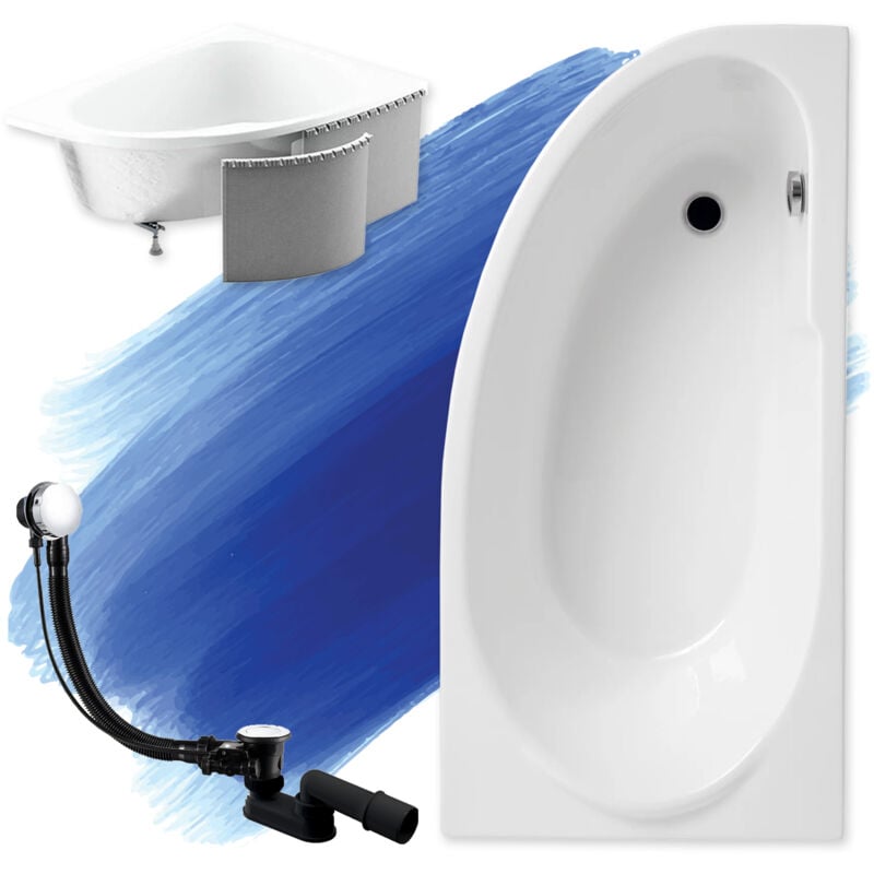 Badland - Baignoire Bain d'angle 145x85 Droite avec des panneaux en polystyrène, Siphon de bain et pieds (support) - Set 4en1 - Fabriqué en ue miki