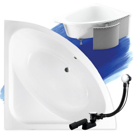 Baignoire Bain d'angle 148x148 avec des panneaux en polystyrène, Siphon de bain et pieds (support) - Set 4en1 - Fabriqué en UE - BADLAND LUKSJA