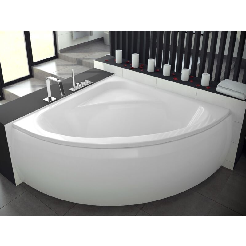 Badland - Baignoire Bain d'angle 148x148 avec tablier en acrylique, Siphon de bain et pieds (support) - Set 4en1 - Fabriqué en ue luksja