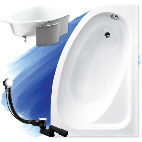 Baignoire Bain d'angle 150x100 Droite avec des panneaux en polystyrène, Siphon de bain et pieds (support) - Set 4en1 - Fabriqué en UE - BADLAND CORNEA