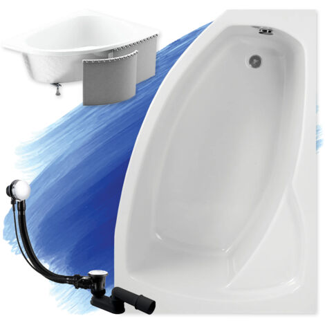 Baignoire Bain d'angle 150x100 Droite avec des panneaux en polystyrène, Siphon de bain et pieds (support) - Set 4en1 - Fabriqué en UE - BADLAND FRIDA