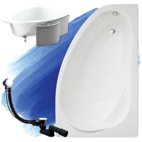 Baignoire Bain d'angle 150x100 Droite avec des panneaux en polystyrène, Siphon de bain et pieds (support) - Set 4en1 - Fabriqué en UE - BADLAND MAREA