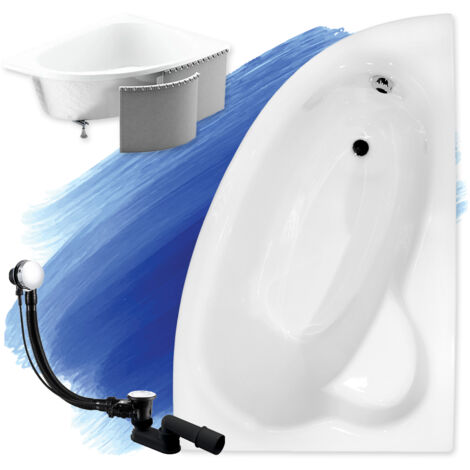 Baignoire Bain d'angle 150x100 Droite avec des panneaux en polystyrène, Siphon de bain et pieds (support) - Set 4en1 - Fabriqué UE - BADLAND NATALIA