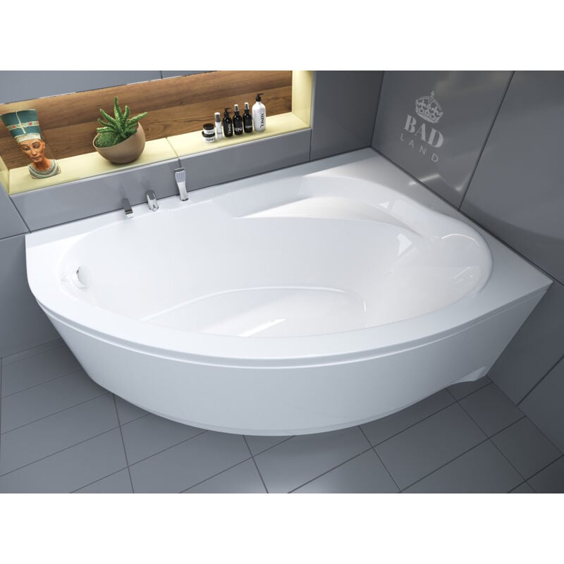 Badland - Baignoire Bain d'angle 150x100 Droite avec tablier en acrylique, Siphon de bain et pieds (support) - Set 4en1 - Fabriqué en ue marea