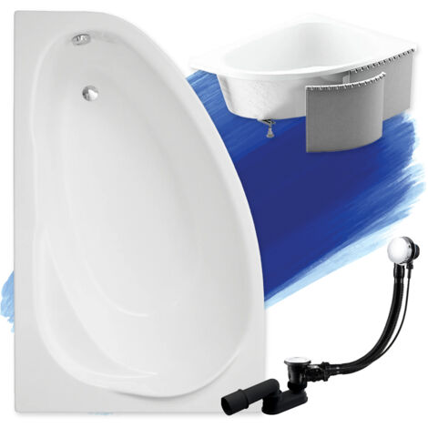 Baignoire Bain d'angle 150x100 Gauche avec des panneaux en polystyrène, Siphon de bain et pieds (support) - Set 4en1 - Fabriqué en UE - BADLAND MAREA
