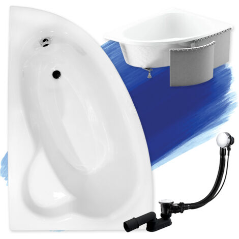 Baignoire Bain d'angle 150x100 Gauche avec des panneaux en polystyrène, Siphon de bain et pieds (support) - Set 4en1 - Fabriqué UE - BADLAND NATALIA