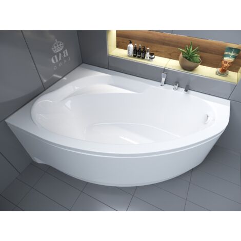 Baignoire Bain d'angle 150x100 Gauche avec tablier en acrylique, Siphon de bain et pieds (support) - Set 4en1 - Fabriqué en UE - BADLAND MAREA