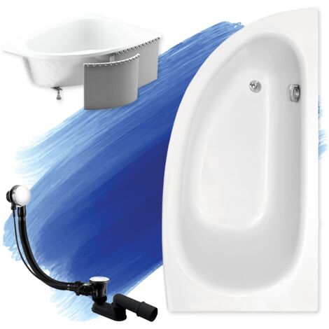 Baignoire Bain d'angle 150x70 Droite avec des panneaux en polystyrène, Siphon de bain et pieds (support) - Set 4en1 - Fabriqué en UE - BADLAND MILENA