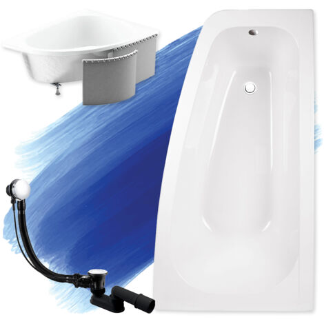 Baignoire Bain d'angle 150x80 Droite avec des panneaux en polystyrène, Siphon de bain et pieds (support) - Set 4en1 - Fabriqué en UE - BADLAND LUNA