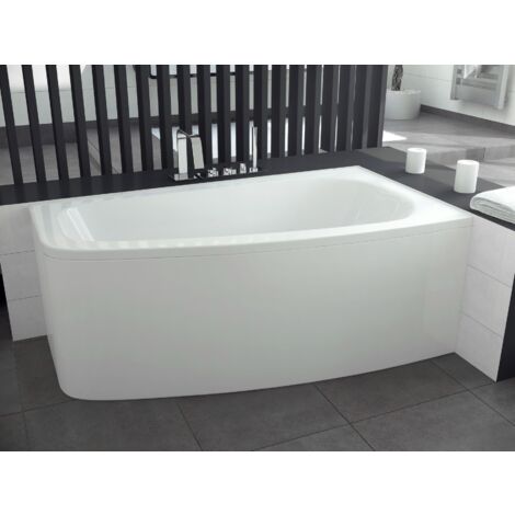 Baignoire Bain d'angle 150x80 Droite avec tablier en acrylique, Siphon de bain et pieds (support) - Set 4en1 - Fabriqué en UE - BADLAND LUNA