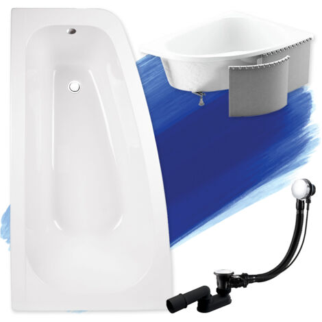 Baignoire Bain d'angle 150x80 Gauche avec des panneaux en polystyrène, Siphon de bain et pieds (support) - Set 4en1 - Fabriqué en UE - BADLAND LUNA