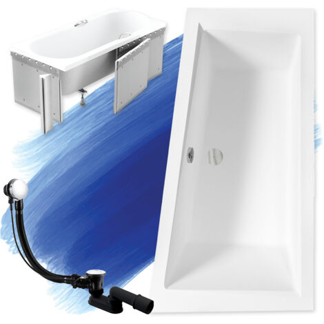 Baignoire Bain d'angle 150x85 Droite avec des panneaux en polystyrène, Siphon de bain et pieds (support) - Set 4en1 - Fabriqué en UE - BADLAND INTIMA
