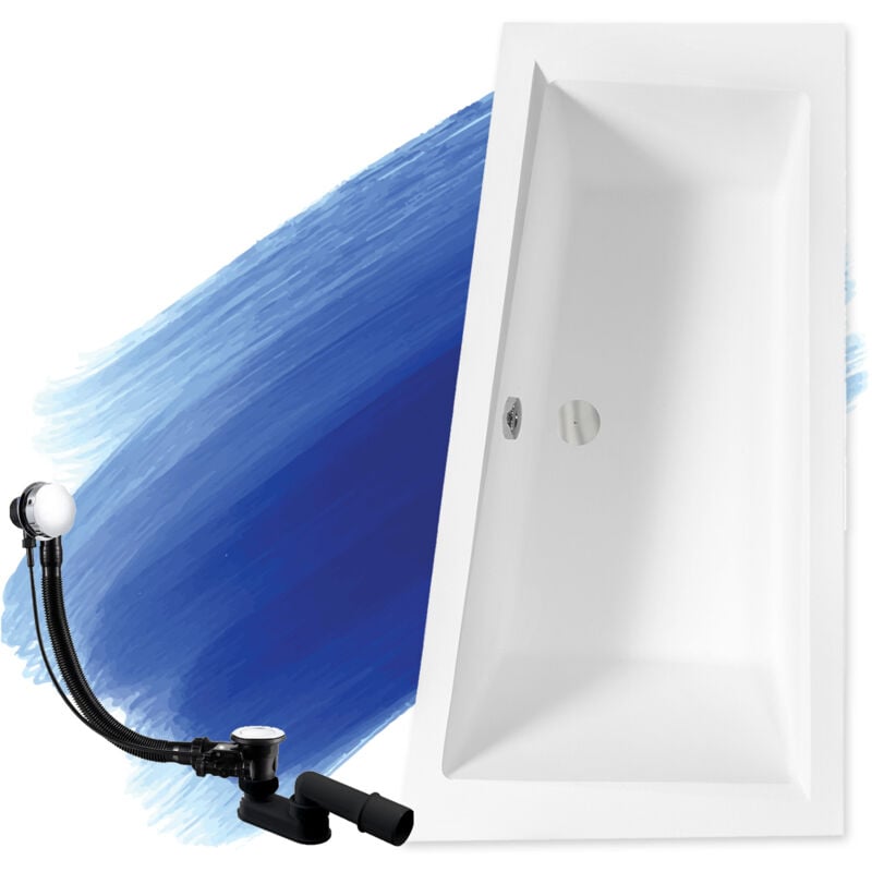 Badland - Baignoire Bain d'angle 150x85 Droite + planche en bambou, Siphon de bain et pieds (support) - Set 4en1 - Fabriqué en ue intima