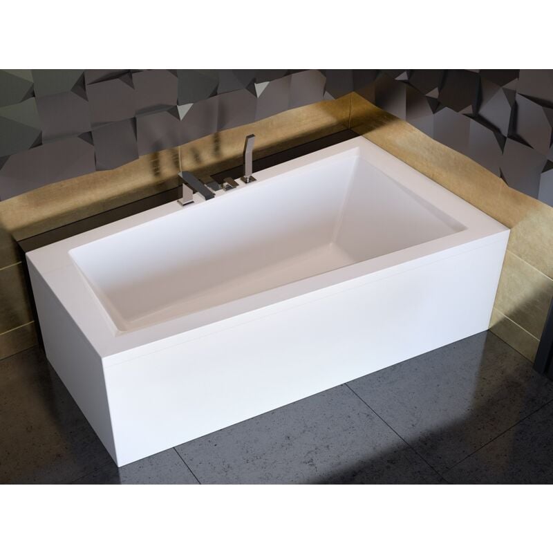 Badland - Baignoire Bain d'angle 150x85 Droite avec tablier en acrylique, Siphon de bain et pieds (support) - Set 4en1 - Fabriqué en ue intima