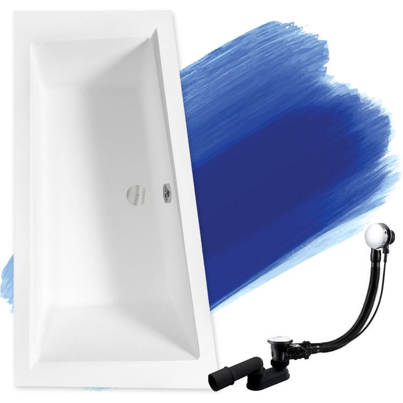 Badland - Baignoire Bain d'angle 150x85 Gauche + appui-tête + planche en bambou, Siphon de bain et pieds (support) - Set 5en1 - Fabriqué en ue intima