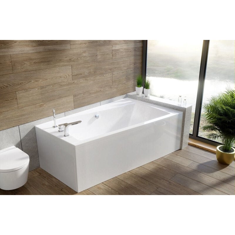 Badland - Baignoire Bain d'angle 150x90 Droite avec tablier en acrylique, Siphon de bain et pieds (support) - Set 4en1 - Fabriqué en ue infinity