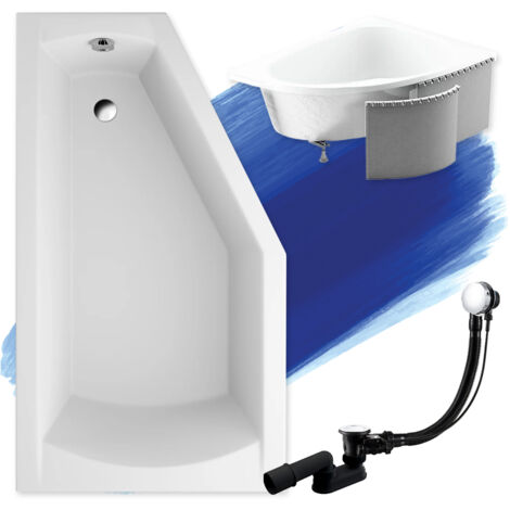 Baignoire Bain d'angle 150x90 Gauche avec des panneaux en polystyrène, Siphon de bain et pieds (support) - Set 4en1 - Fabriqué en UE - BADLAND SELENA