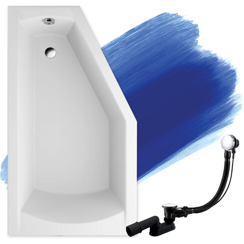 Badland - Baignoire Bain d'angle 150x90 Gauche, Siphon de bain et pieds (support) - Set 3en1 - Fabriqué en ue selena