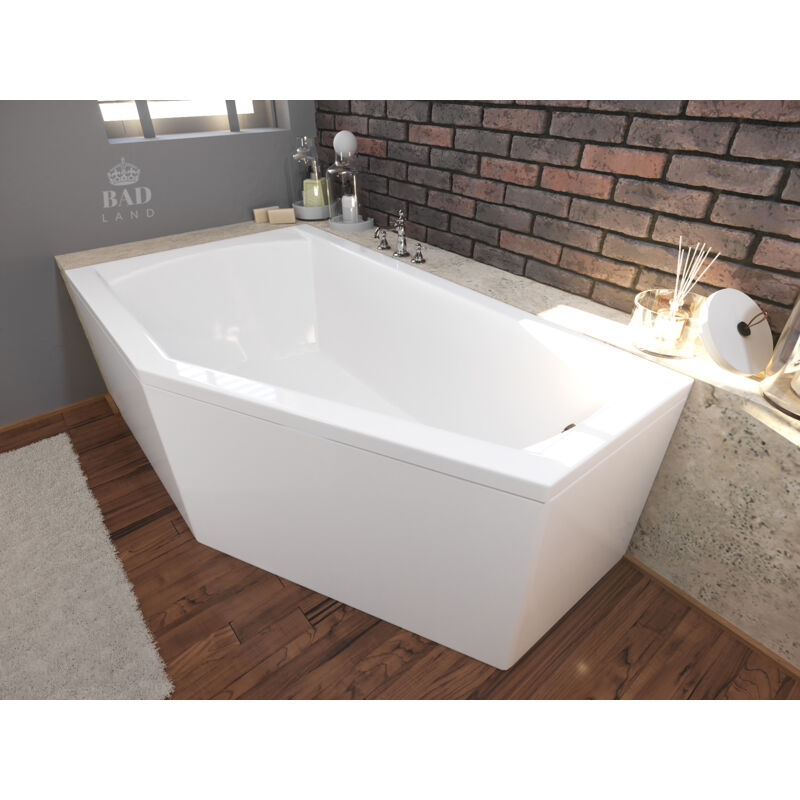 Baignoire Bain d'angle 150x90 Gauche avec tablier en acrylique, Siphon de bain et pieds (support) - Set 4en1 - Fabriqué en ue Badland selena