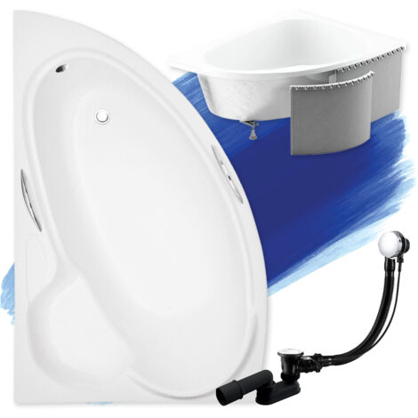 Baignoire Bain d'angle 150x95 Gauche avec des panneaux en polystyrène, Siphon de bain et pieds (support) - Set 4en1 - Fabriqué en UE - BADLAND BIANKA