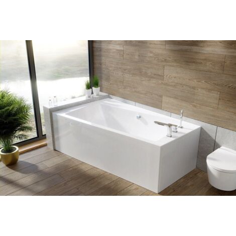 Baignoire Bain d'angle 160x100 Gauche avec tablier en acrylique, Siphon de bain et pieds (support) - Set 4en1 - Fabriqué en UE - BADLAND INFINITY