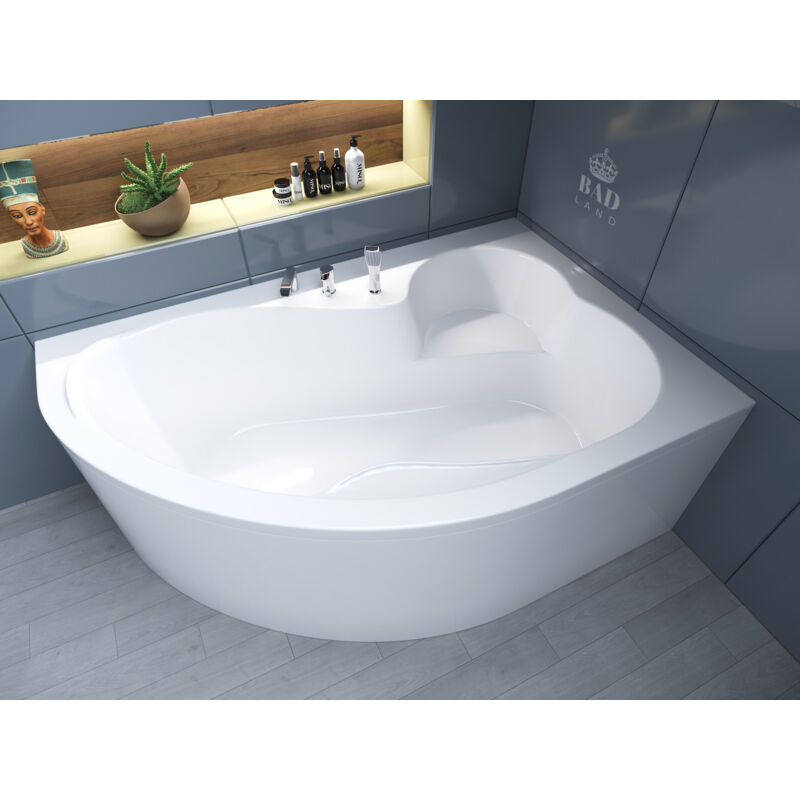 Badland - Baignoire Bain d'angle 160x105 Droite avec tablier en acrylique, Siphon de bain et pieds (support) - Set 4en1 - Fabriqué en ue mega