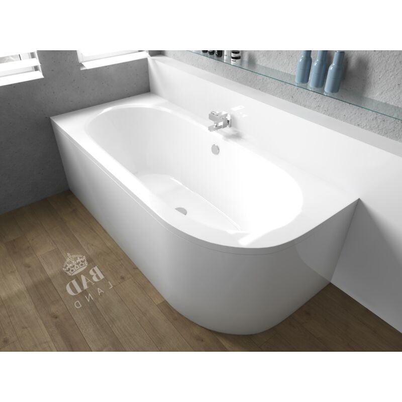Badland - Baignoire Bain d'angle 160x75 Gauche avec tablier en acrylique, Siphon de bain et pieds (support) - Set 4en1 - Fabriqué en ue avita