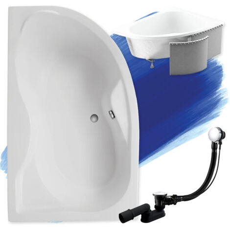 Baignoire Bain d'angle 170x110 Gauche avec des panneaux en polystyrène, Siphon de bain et pieds (support) - Set 4en1 - Fabriqué en UE - BADLAND DORA