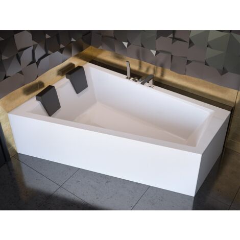 Baignoire Bain d'angle 180x125 Gauche avec tablier en acrylique, Siphon de bain et pieds (support) - Set 4en1 - Fabriqué en UE - BADLAND INTIMA