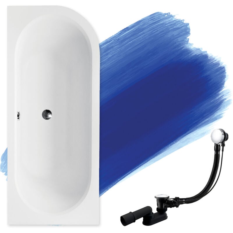 Badland - Baignoire Bain d'angle 180x80 Gauche + planche en bambou, Siphon de bain et pieds (support) - Set 4en1 - Fabriqué en ue avita