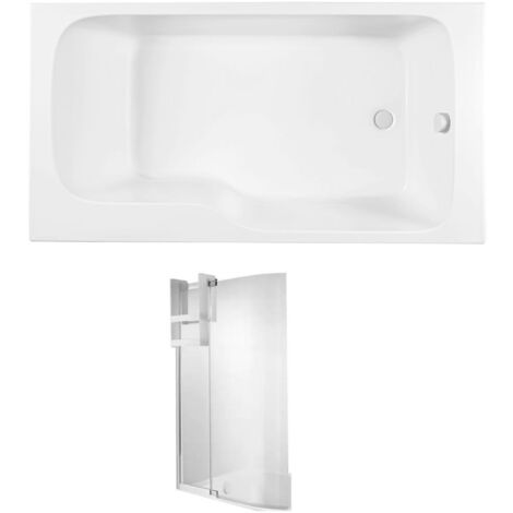 Baignoire bain douche JACOB DELAFON Malice compacte + pare bain + étagère Blanc brillant, 160 X 85 - version gauche