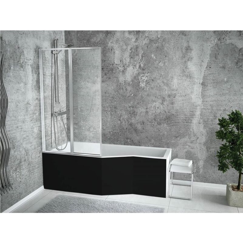 Otitec - Baignoire bain douche avec pare baignoire et 2 volets - gauche - avec tablier de baignoire noir - 170 x 75 Cm - integra