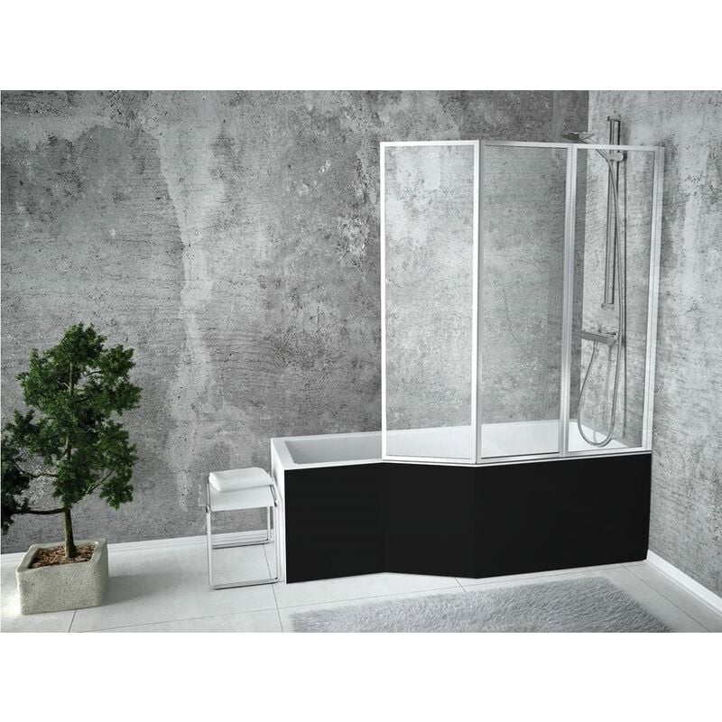 Baignoire bain douche avec pare baignoire et 3 volets - droite - avec tablier de baignoire noir - 150 x 75 Cm - INTEGRA