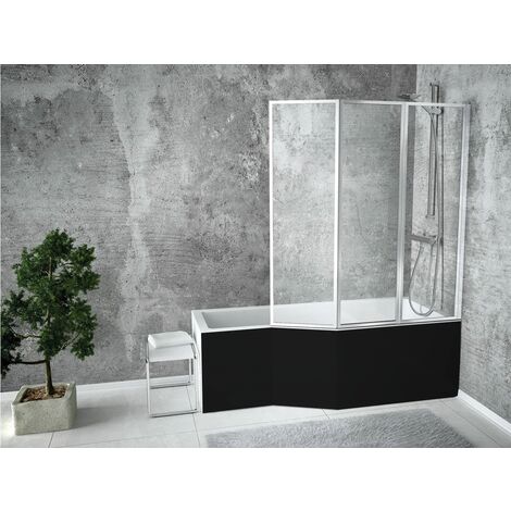 Baignoire bain douche avec pare baignoire et 3 volets - droite - avec tablier de baignoire noir - 170 x 75 Cm - INTEGRA