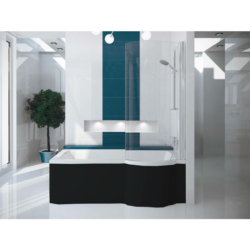 Baignoire bain douche avec pare de baignoire - droite - avec tablier de baignoire noir - 150 x 70 Cm - INSPIRO