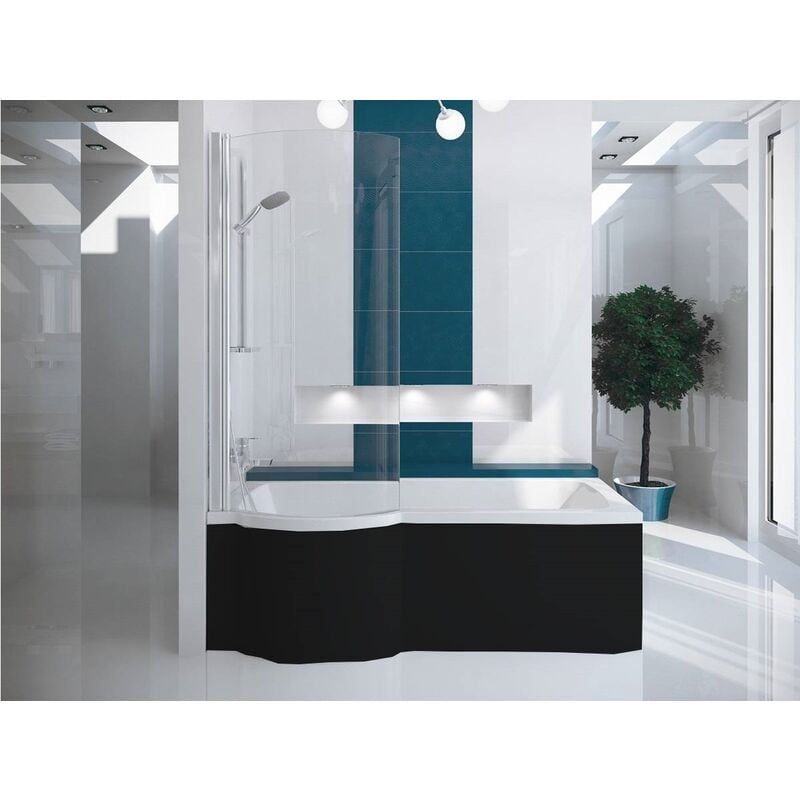 Otitec - Baignoire bain douche avec pare de baignoire - gauche - avec tablier de baignoire noir - 160 x 70 Cm - inspiro