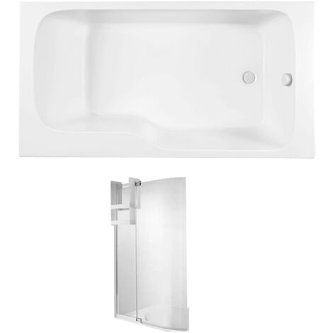 Baignoire bain douche JACOB DELAFON Malice compacte + pare bain + étagère Blanc brillant, 160 X 85 - version droite