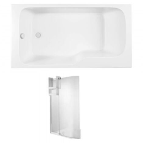 Baignoire bain douche JACOB DELAFON Malice compacte + pare bain + étagère Blanc brillant, 160 X 85 - version droite