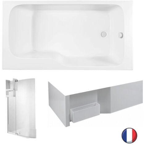 Baignoire bain douche JACOB DELAFON Malice + tablier baignoire + pare bain + étagère 160 x 85 v. Droite