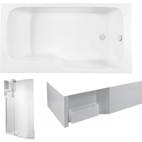 Baignoire bain douche JACOB DELAFON Malice + tablier baignoire + pare bain + étagère Blanc brillant, 160 X 85 - version gauche